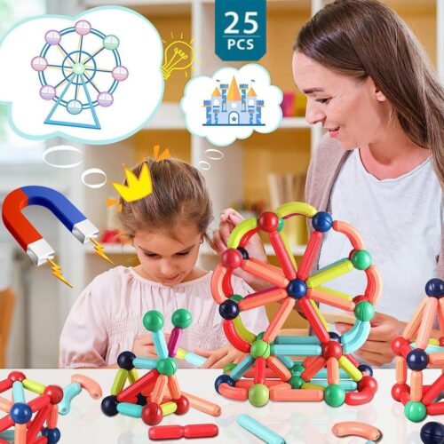 25 قطعة بناء مغناطيسية للأطفال، ألعاب بناء ثلاثية الأبعاد قابلة للتكديس من STEM، عصا مغناطيسية
