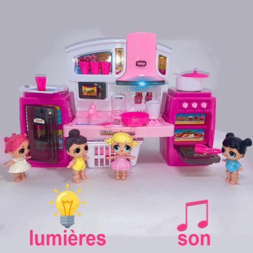 مطبخ صغير مع 4 دمى وإكسسوارات - مجموعة ممتعة وتعليمية