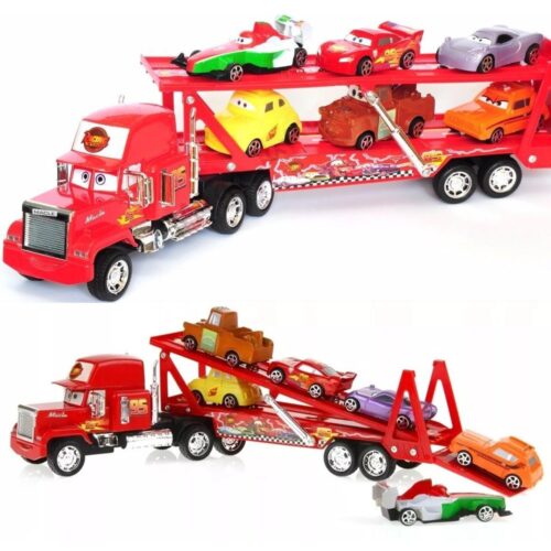 شاحنة ماك لنقل السيارات مع 6 سيارات - لعبة احتكاك بطول 50 سم