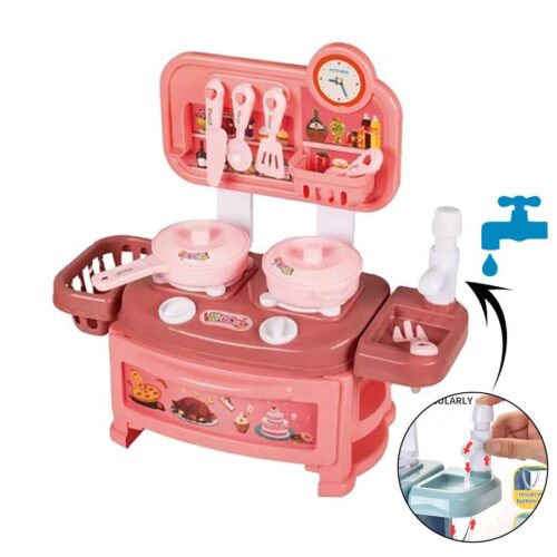 مطبخ ألعاب مع تدفق ماء حقيقي للأطفال مع ملحقات - مجموعة لعب تعليمية