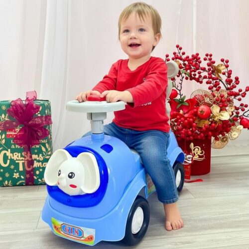 سيارة ركوب للأطفال على شكل فيل مع بوق وموسيقى و أضواء – من سنة إلى 3 سنوات