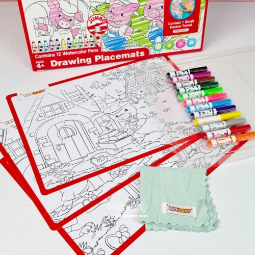 مجموعات تلوين مفرش الطاولة للأطفال – 3 مفارش A3 + 12 أقلام قابلة للمسح – قابلة لإعادة الاستخدام، قابلة للغسيل، نشاط إبداعي 4+