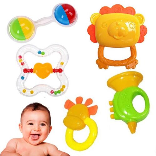 مجموعة من الخشخاشات الملونة للأطفال – ألعاب لتنمية الحواس 5 قطع