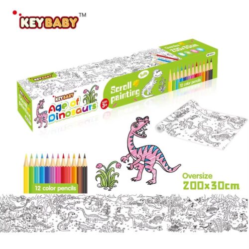 لفة تلوين عملاقة ديناصورات مع 12 قلم تلوين – 200 × 30 سم