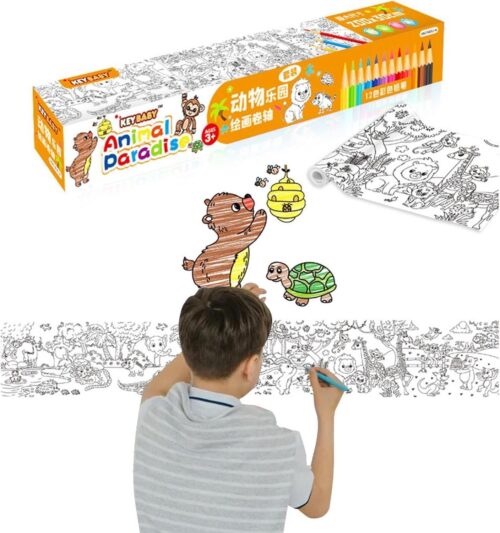 لفة تلوين للأطفال “Animal Paradise” – 200 × 30 سم مع 12 لون